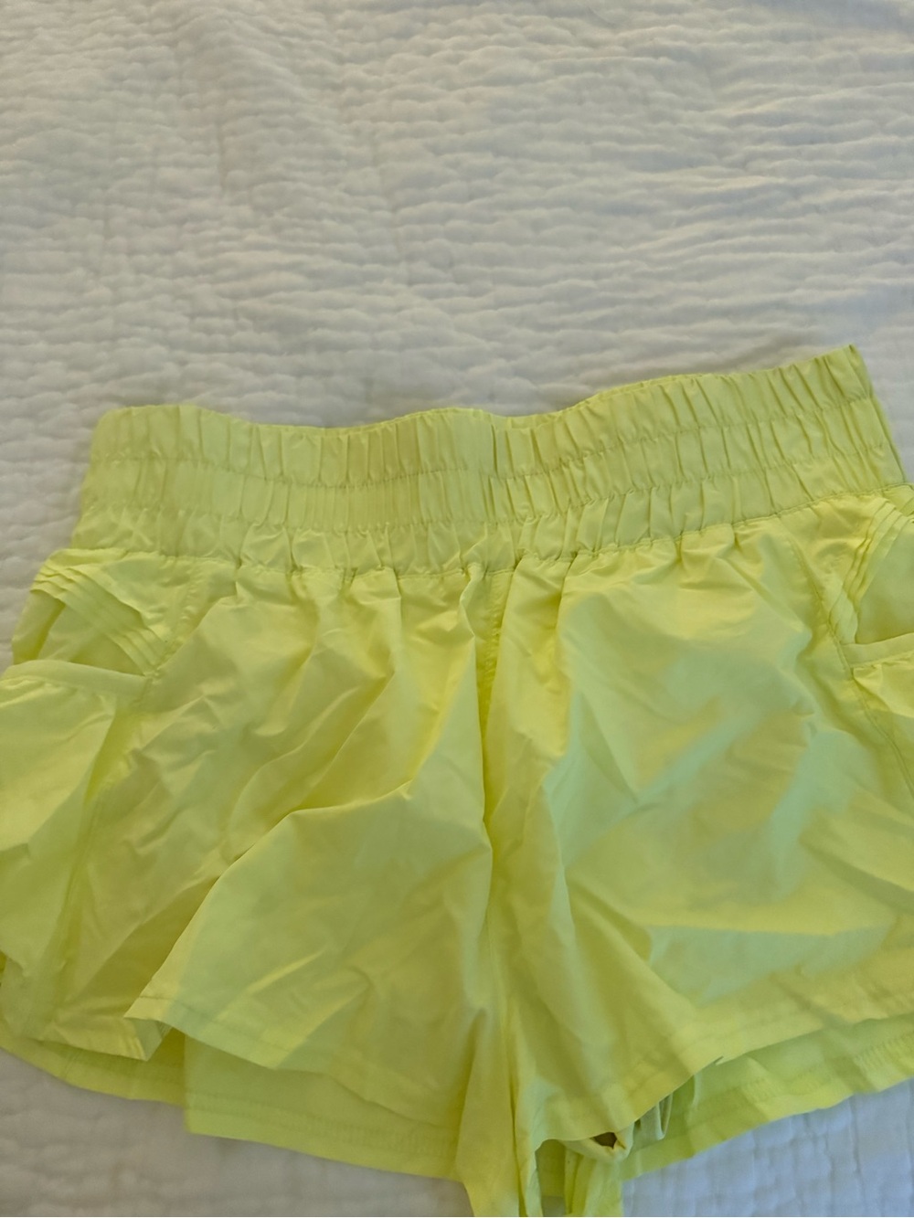 Free People Neon Yellow Athletic Elastic-Waist Shorts